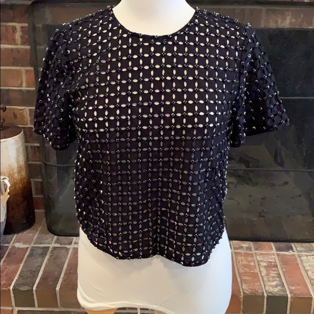 MICHAEL Michael Kors Black Rhinestone Crop Top